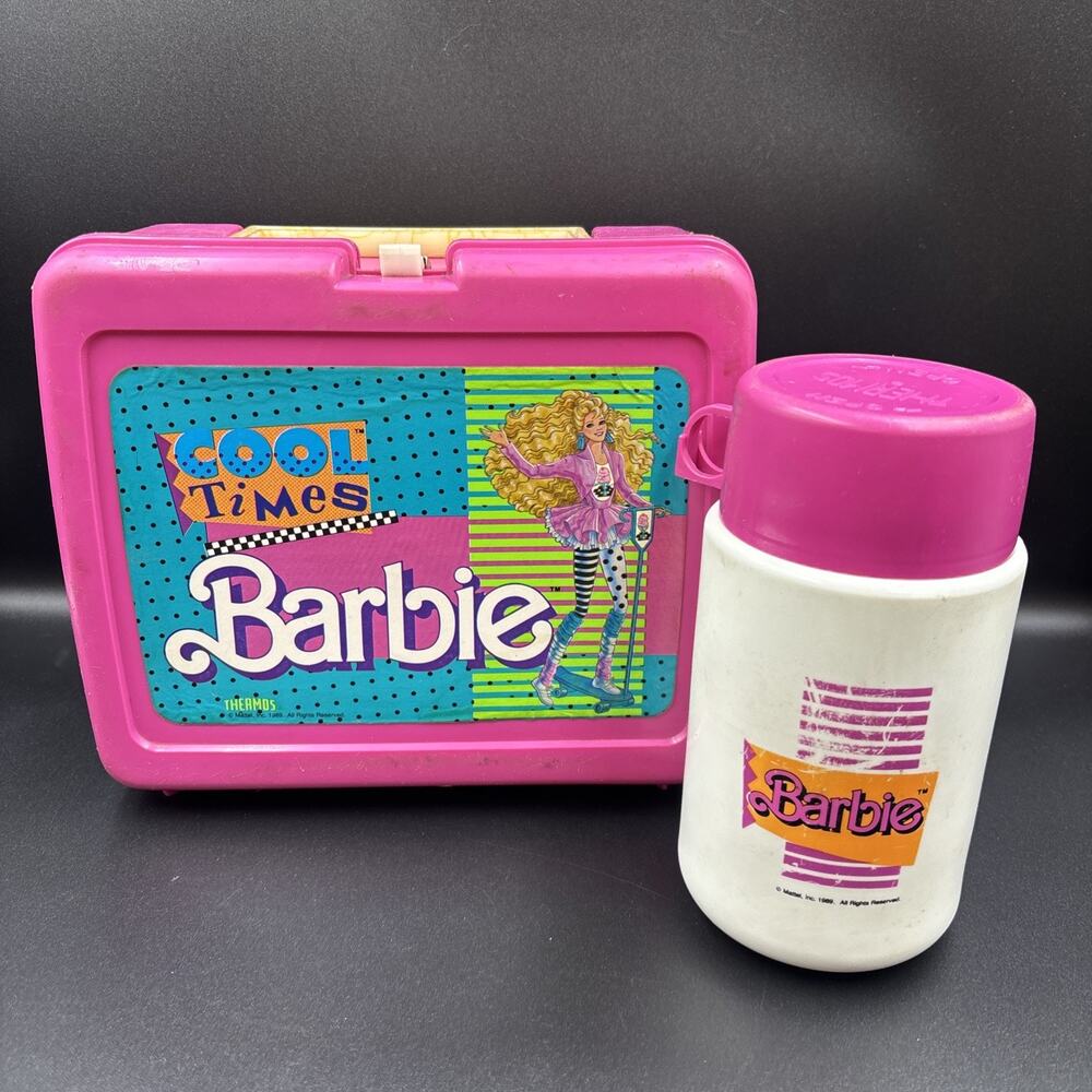 1989 Cool Times Barbie Pink Thermos Plastic Lunchbox Mattel Retro